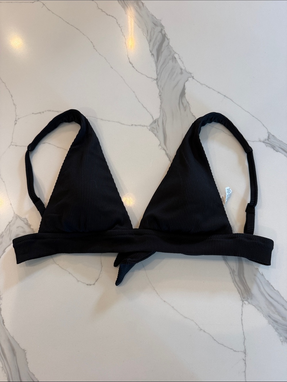 aerie Black Ribbed Swim Triangle Top